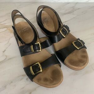 Dansko Black Leather Sandals with Buckle Detail